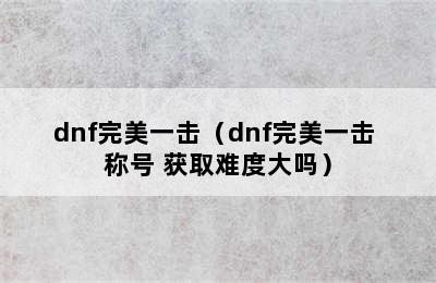 dnf完美一击（dnf完美一击 称号 获取难度大吗）